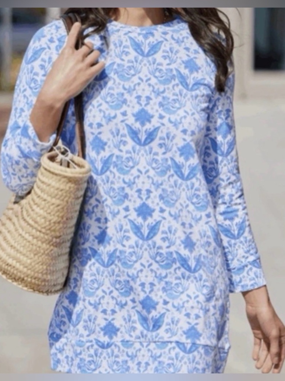 Sail to Sable Dress Crewneck STS Batik Blue Long Sleeve Spring day dress nap - Picture 9 of 9